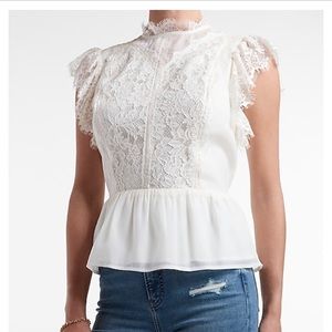 Lace Organza Sleeve Peplum Top